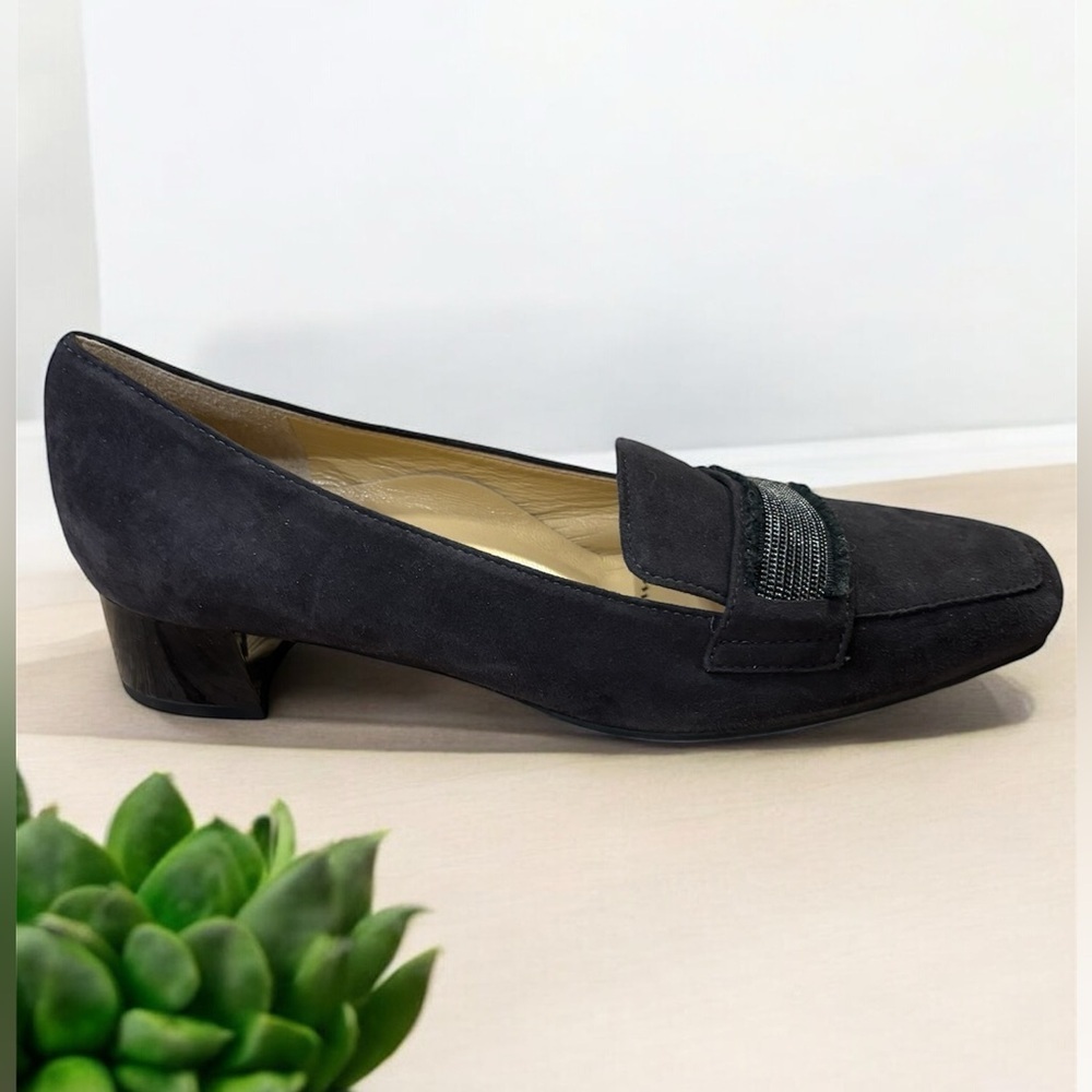 Brunate black suede square toe baby heel loafer size 38 US 7.5